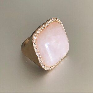 Peach Square Ring W Clear Surround CZ Stones Gold Color Sz. 7.5